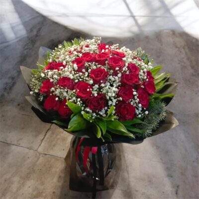 Red Rose and Gypsophila Bouquet